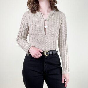 Vintage 100% Alpaca Wool Cable Knit Cropped Sweater Crop Quiet Luxury Rustic Y2K